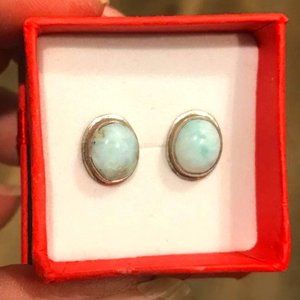 (925) Silver & Larimar Cabachon Post Earrings